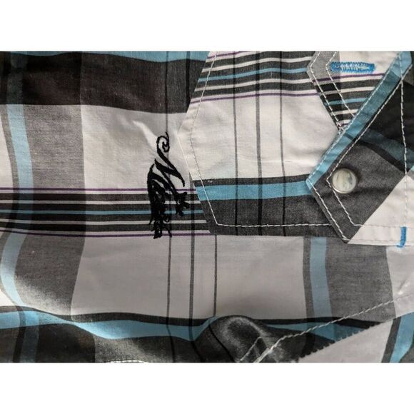 Vintage Y2K Micros boys Large Grey Short Sleeve Casual Button Down Shirt - Picture 5 of 6